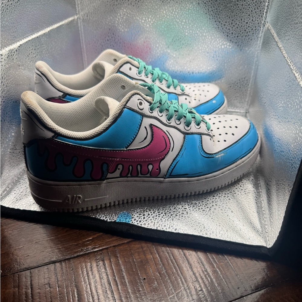 Nike Air Force 1 Blue and Pink Drip Sneakers